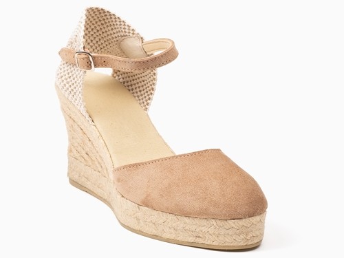 Alpargata cuña alta de serraje con pulsera mujer