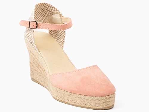 Alpargata cuña alta de serraje con pulsera mujer