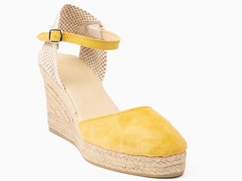 Alpargata cuña alta de serraje con pulsera mujer