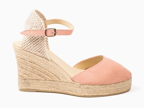 Alpargata cuña alta de serraje con pulsera mujer