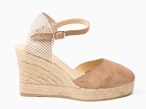 Alpargata cuña alta de serraje con pulsera mujer