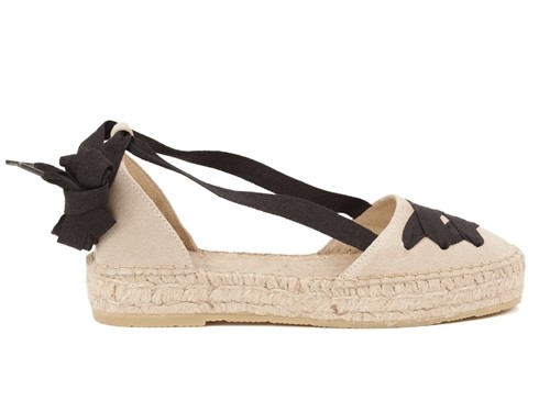 Alpargata plana de doble suela de serraje con cintas mujer
