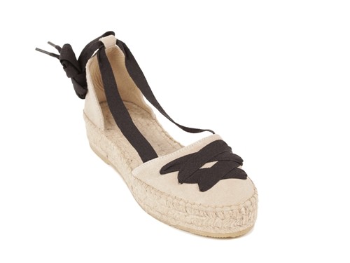 Alpargata plana de doble suela de serraje con cintas mujer