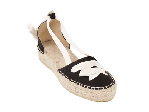 Alpargata plana de doble suela de serraje con cintas mujer