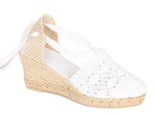 Alpargata cuña media de Ganchillo con cintas