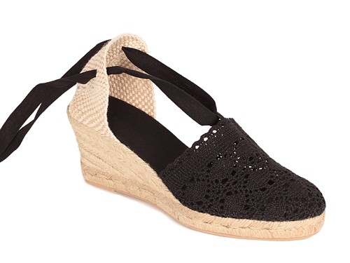 Alpargata cuña media de Ganchillo con cintas